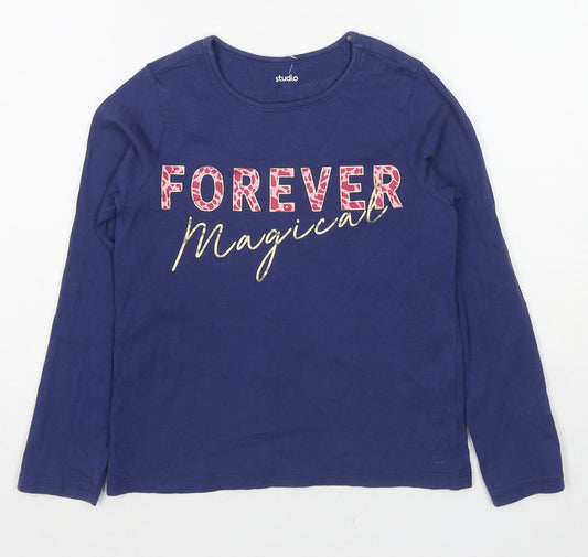 Studio Girls Blue Cotton Basic T-Shirt Size 8-9 Years Round Neck Pullover - Forever Magical