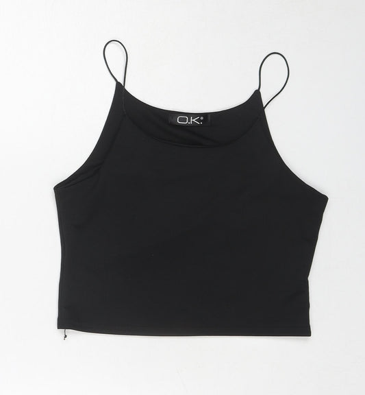 O.K. Womens Black Polyester Camisole Tank Size M Scoop Neck - Size M-L
