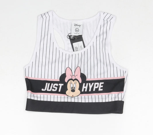 Hype Womens White Striped Cotton Cropped Tank Size 10 Scoop Neck - Minnie Mouse