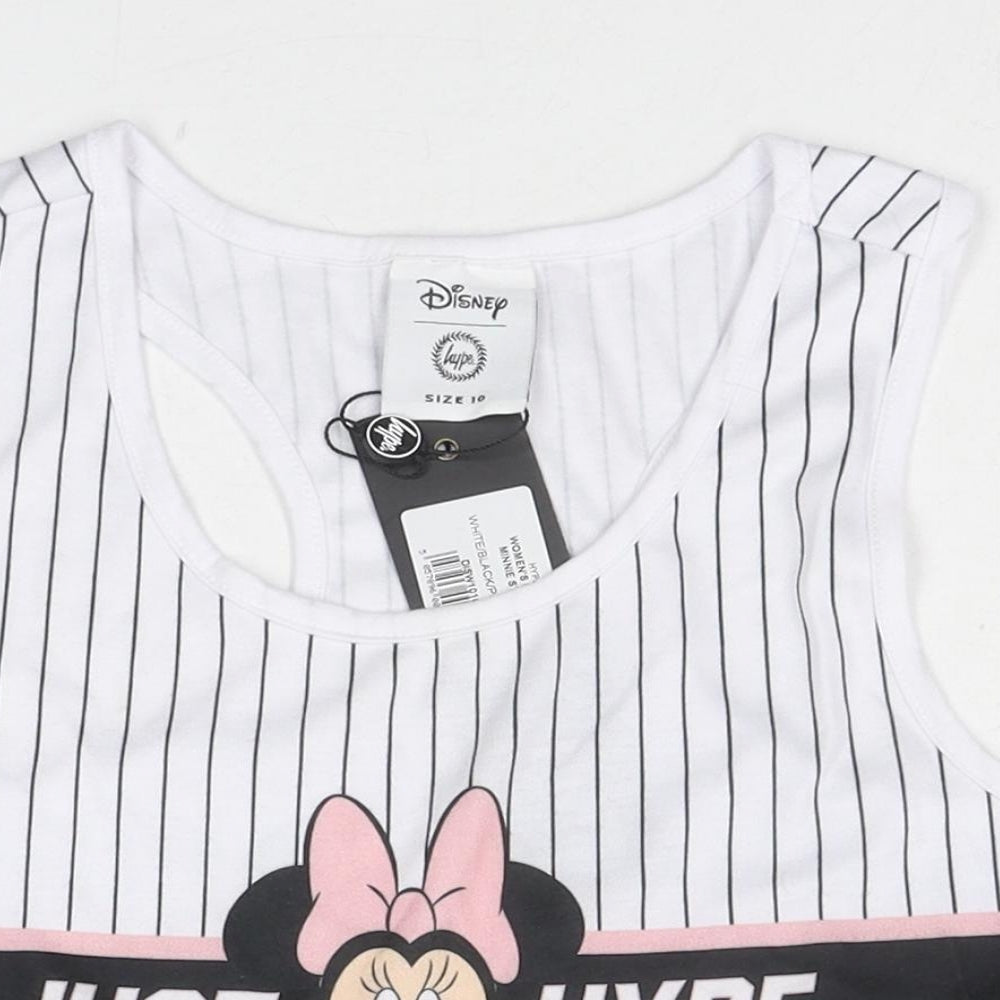 Hype Womens White Striped Cotton Cropped Tank Size 10 Scoop Neck - Minnie Mouse