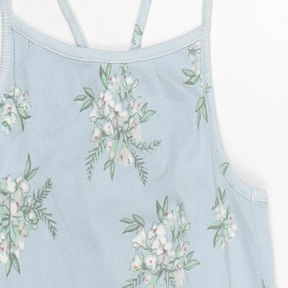 NEXT Girls Blue Floral Cotton Camisole Tank Size 11 Years Square Neck Pullover