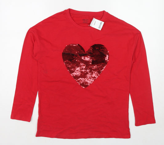 NEXT Womens Red Cotton Basic T-Shirt Size 14 Crew Neck - Heart
