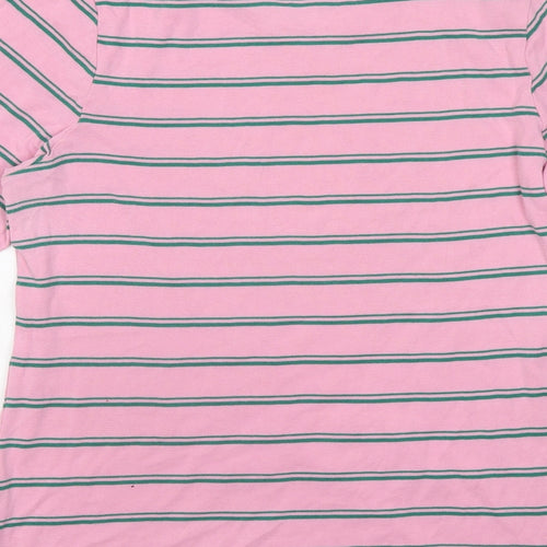 Marks and Spencer Womens Pink Striped Cotton Basic T-Shirt Size 18 Round Neck