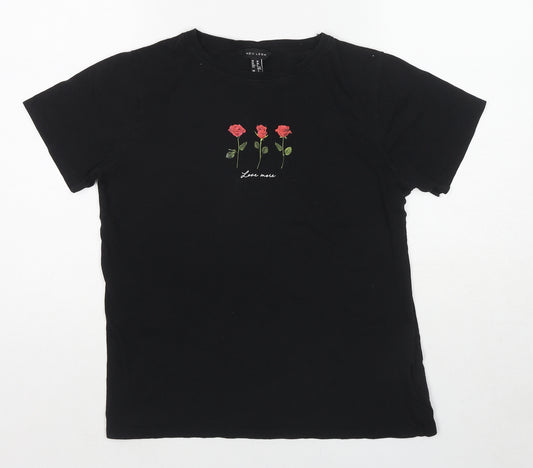 New Look Womens Black Cotton Basic T-Shirt Size 8 Round Neck - Love More