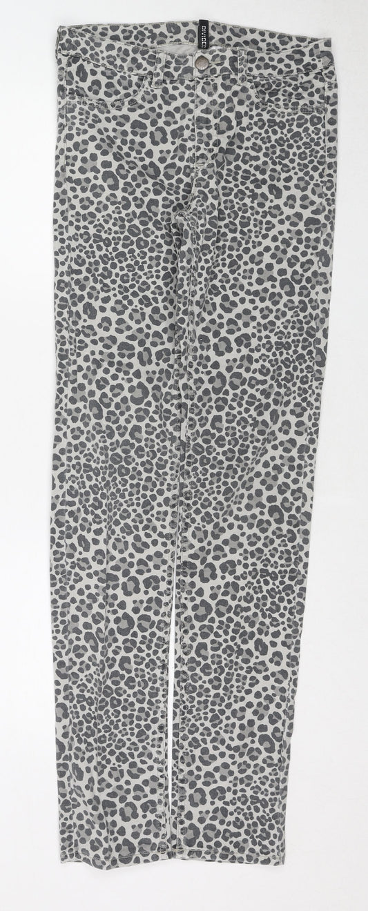 Divided by H&M Womens Grey Animal Print Cotton Skinny Jeans Size 8 Regular Button - Leopard Print