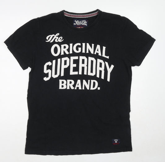 Superdry Mens Black Cotton T-Shirt Size 2XL Round Neck