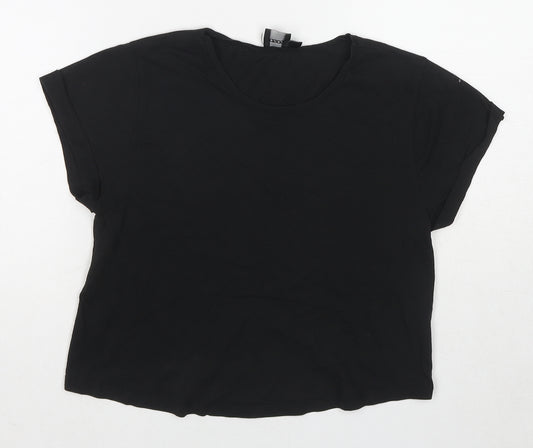 New Look Womens Black Cotton Basic T-Shirt Size 10 Round Neck