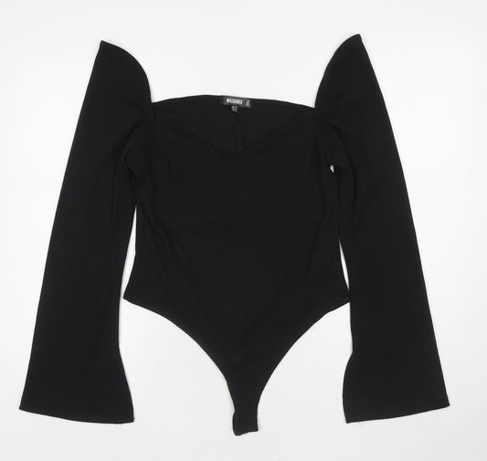 Missguided Womens Black Cotton Bodysuit One-Piece Size 16 Snap