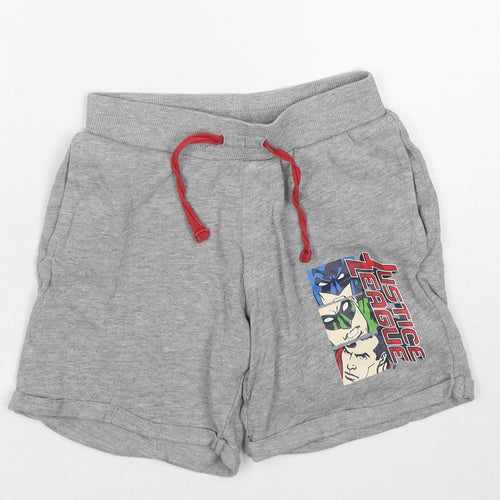 Justice League Boys Grey Cotton Sweat Shorts Size 7-8 Years Regular Drawstring
