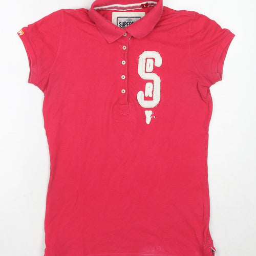 Superdry Womens Pink Cotton Basic Polo Size L Collared