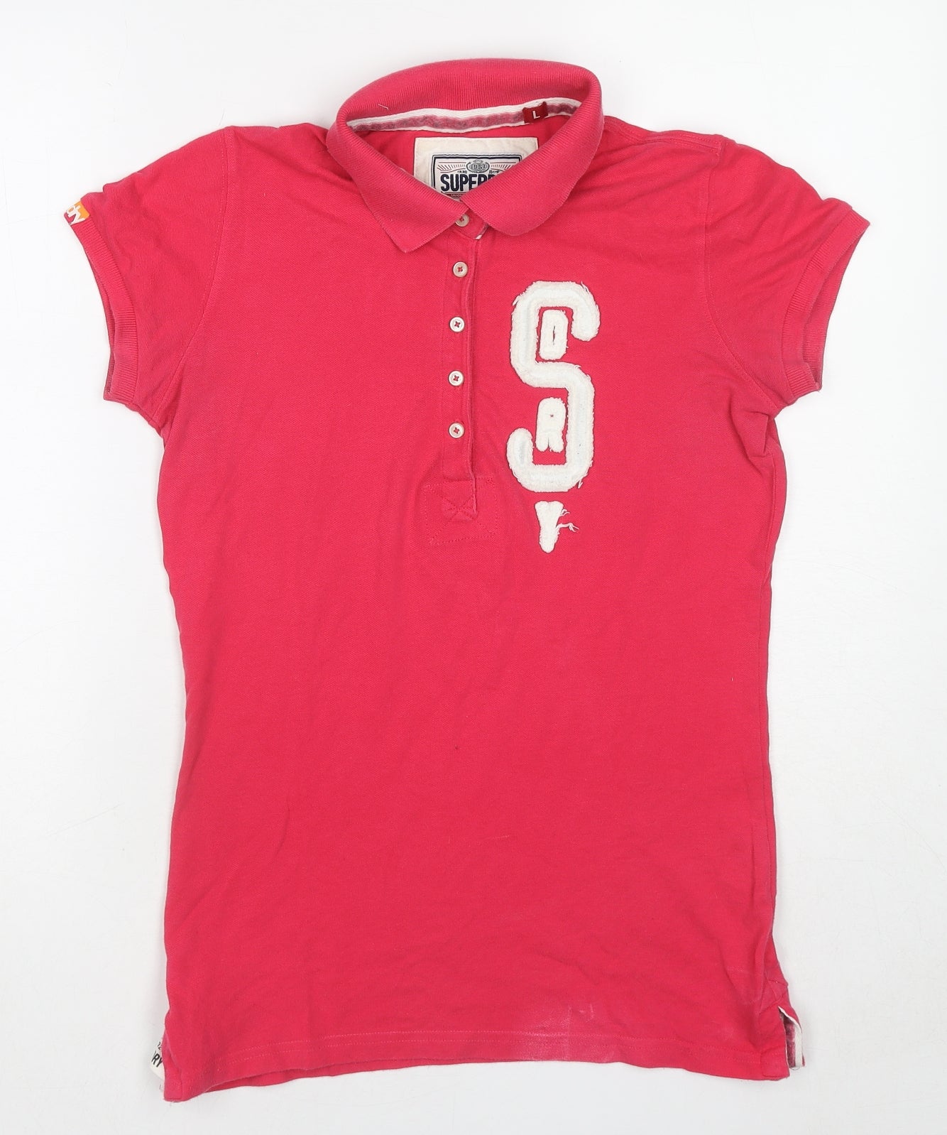 Superdry Womens Pink Cotton Basic Polo Size L Collared