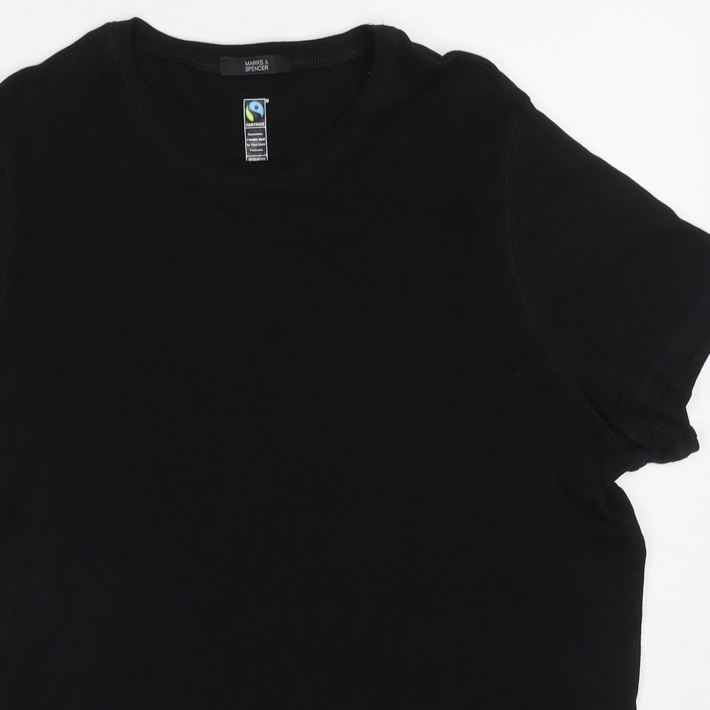 Marks and Spencer Womens Black Cotton Basic T-Shirt Size 24 Round Neck