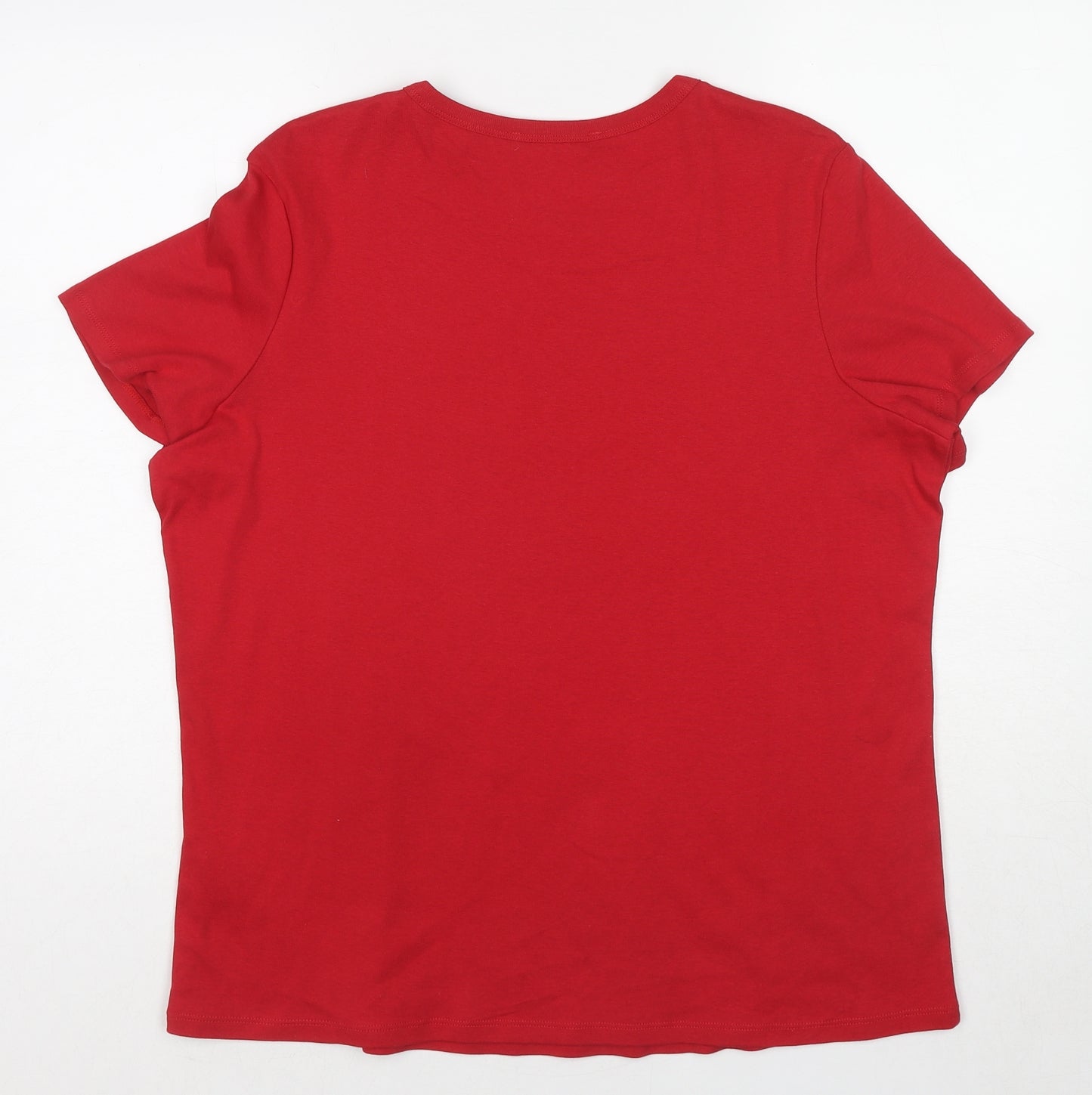 Marks and Spencer Womens Red Cotton Basic T-Shirt Size 24 Round Neck