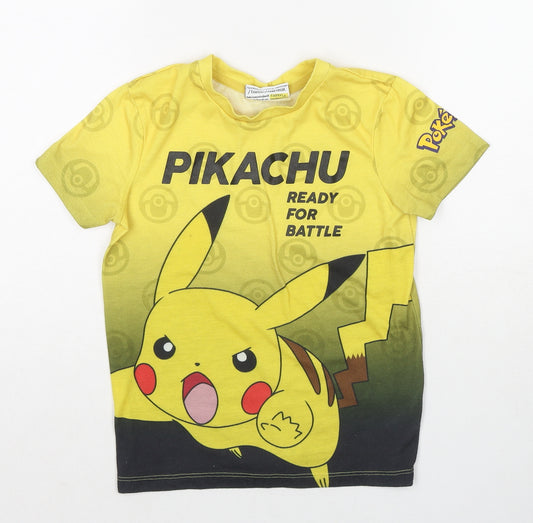 Pokemon Boys Yellow Geometric Polyester Basic T-Shirt Size 7-8 Years Round Neck Pullover - Pikachu