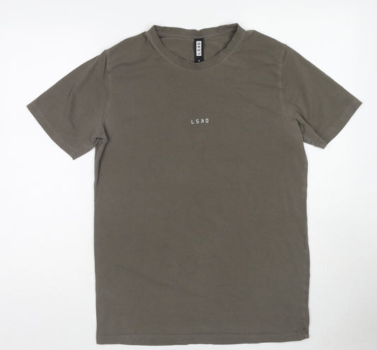 LSKD Mens Grey Cotton T-Shirt Size M Round Neck