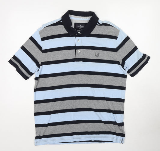Blue Harbour Womens Blue Striped Cotton Basic Polo Size M Collared