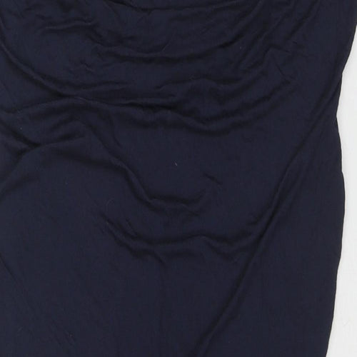 H&M Womens Blue Viscose Basic T-Shirt Size M Boat Neck - Ruched