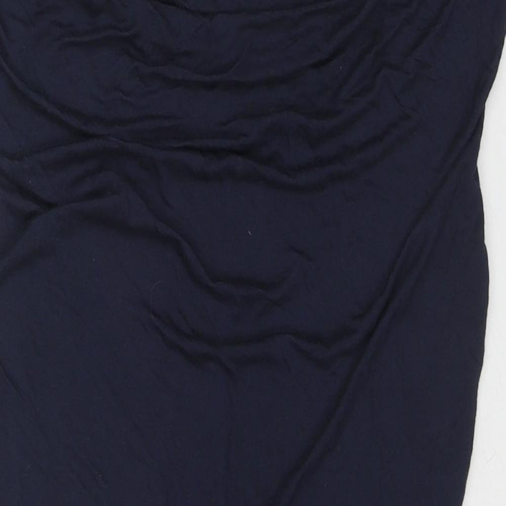 H&M Womens Blue Viscose Basic T-Shirt Size M Boat Neck - Ruched