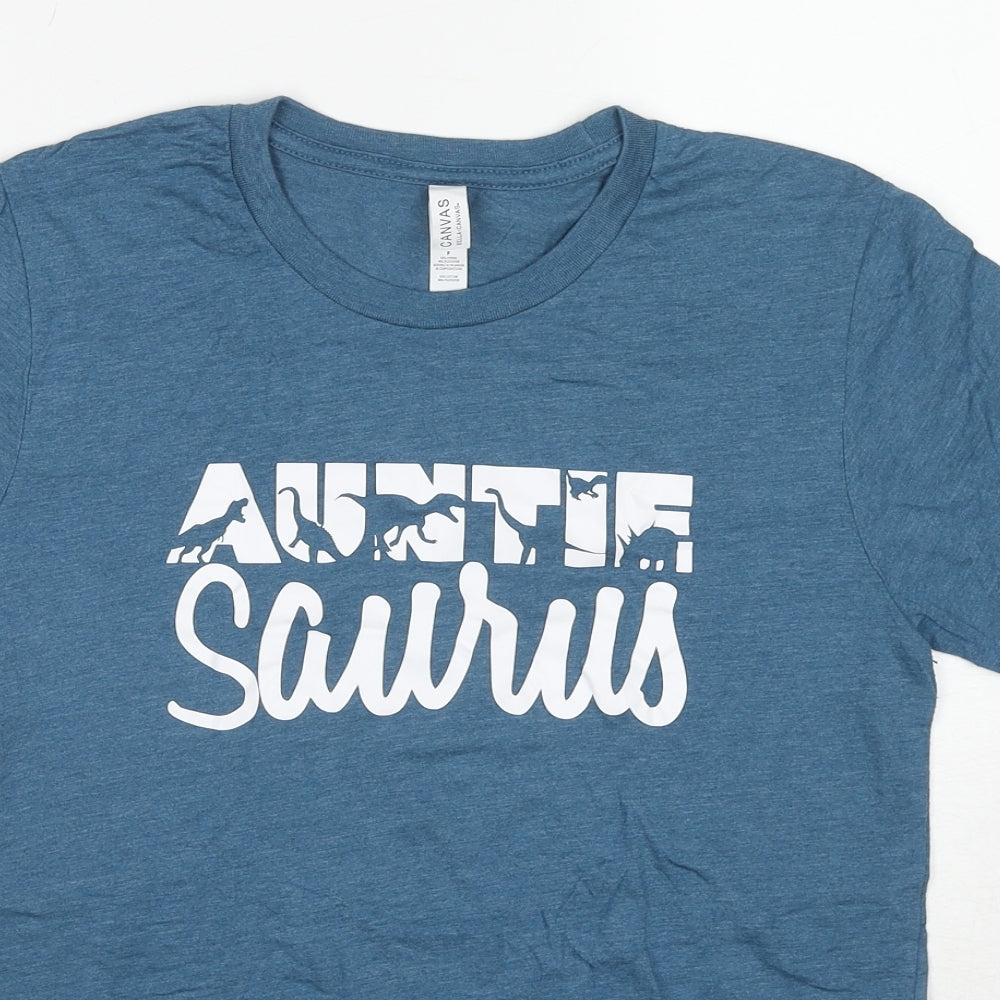 Canvas Mens Blue Cotton T-Shirt Size S Round Neck - Auntiesaurus