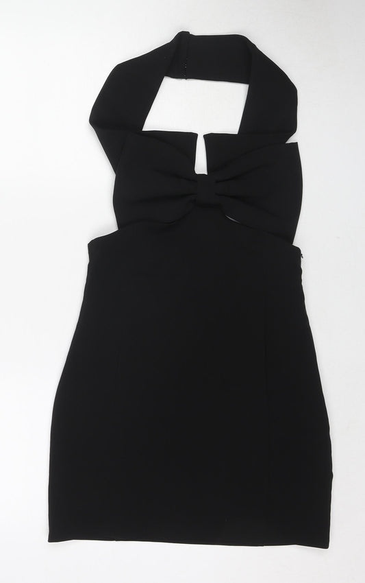 Zara Womens Black Polyester Bodycon Size L Halter Zip