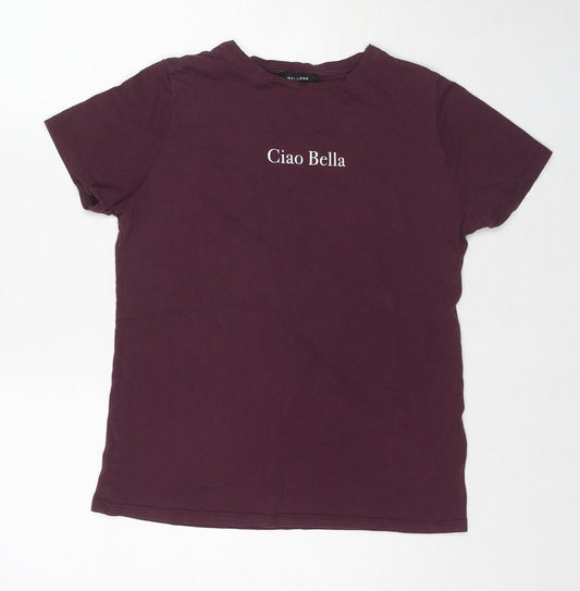 New Look Womens Purple Cotton Basic T-Shirt Size 10 Crew Neck - Ciao Bella