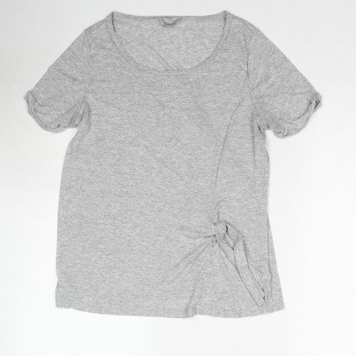 NEXT Womens Grey Viscose Basic T-Shirt Size 12 Boat Neck - Knot Front Detail