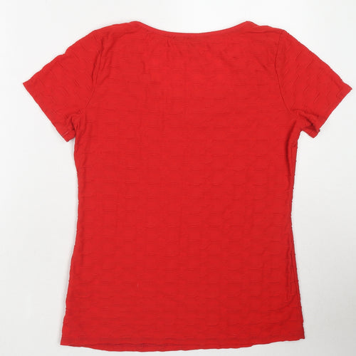 Per Una Womens Red Cotton Basic T-Shirt Size 12 Boat Neck - Textured
