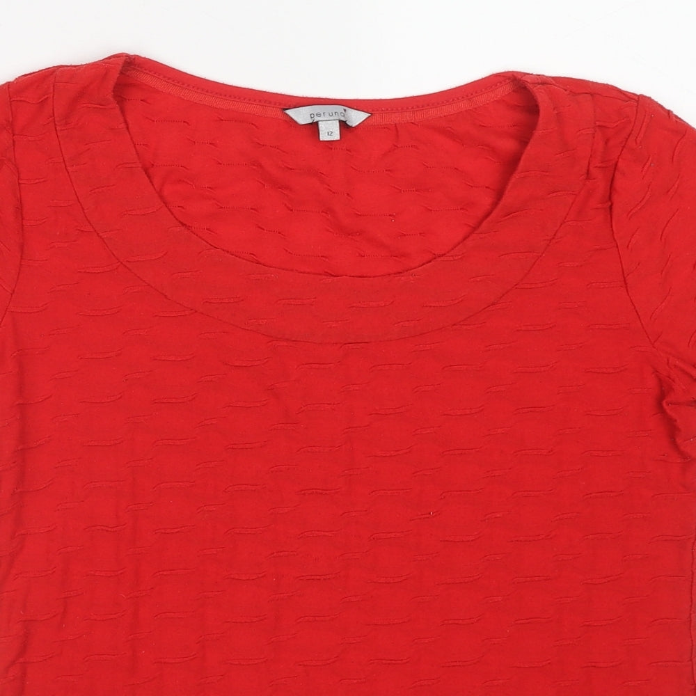 Per Una Womens Red Cotton Basic T-Shirt Size 12 Boat Neck - Textured