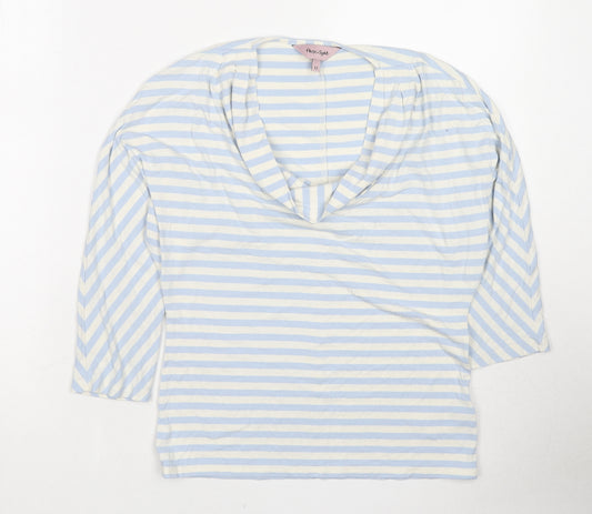 Phase Eight Womens Blue Striped Viscose Basic T-Shirt Size 12 Cowl Neck