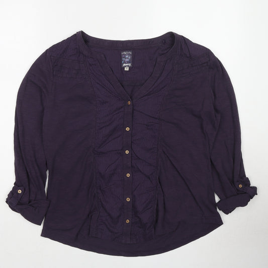 MANTARAY PRODUCTS Womens Purple Cotton Basic Button-Up Size 16 V-Neck