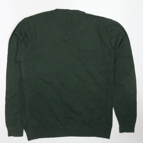 Firetrap Mens Green V-Neck Cotton Pullover Jumper Size M Long Sleeve