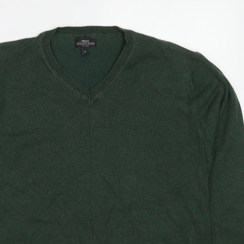 Firetrap Mens Green V-Neck Cotton Pullover Jumper Size M Long Sleeve