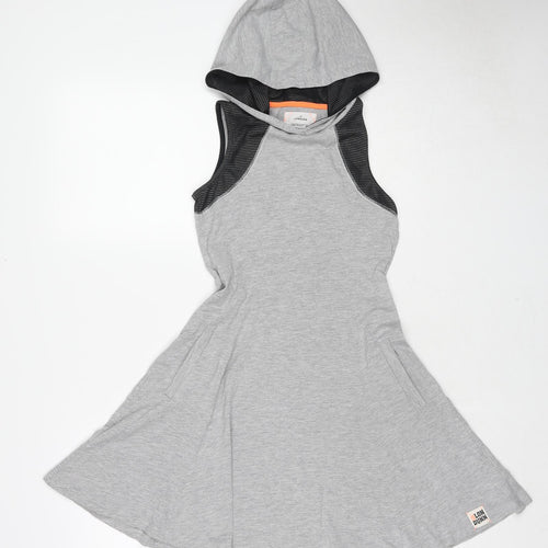 Marks and Spencer Girls Grey Cotton Skater Dress Size 11-12 Years Round Neck Pullover