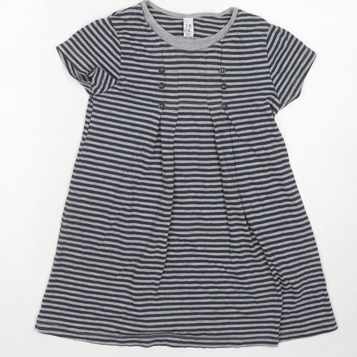Zara Girls Grey Striped Cotton Tunic T-Shirt Size 7-8 Years Round Neck Pullover