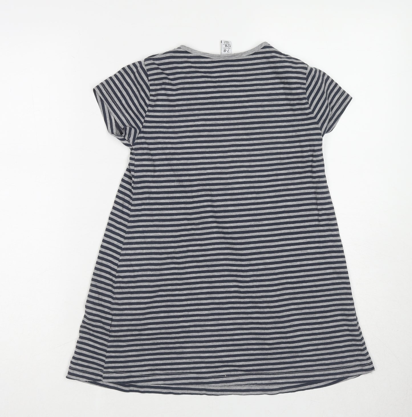 Zara Girls Grey Striped Cotton Tunic T-Shirt Size 7-8 Years Round Neck Pullover