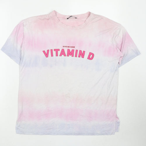 Selected Womens Multicoloured Viscose Basic T-Shirt Size M Crew Neck - Tie-Dye