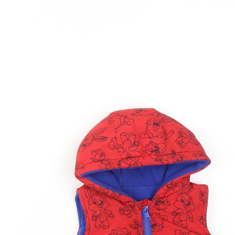 Looney Tunes Boys Red Geometric Gilet Jacket Size 6-9 Months Zip - Baby Looney Tunes