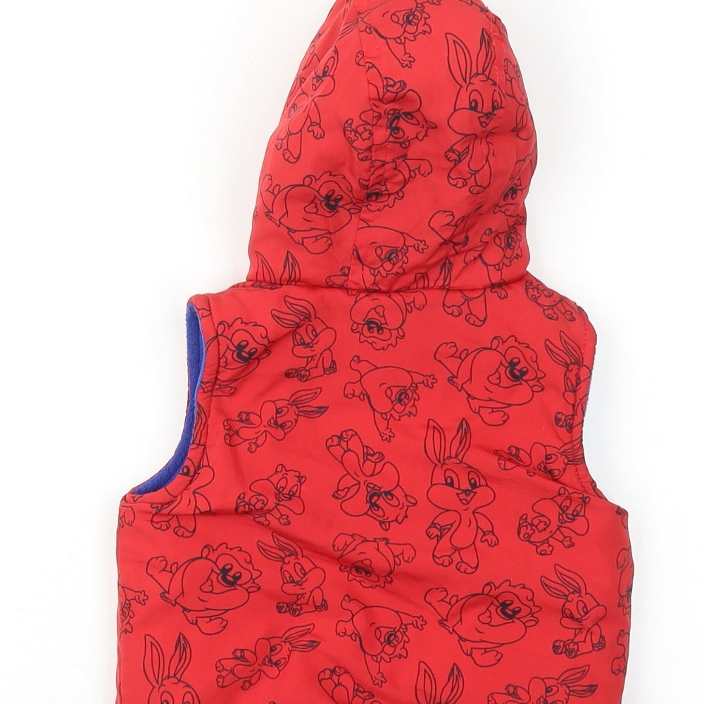 Looney Tunes Boys Red Geometric Gilet Jacket Size 6-9 Months Zip - Baby Looney Tunes