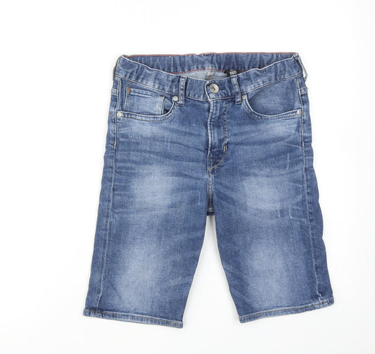 H&M Boys Blue Cotton Chino Shorts Size 11-12 Years Regular Zip