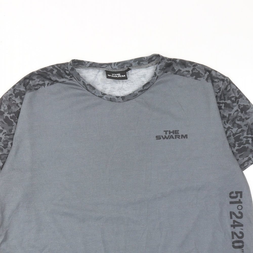 The Swarm Mens Grey Polyester T-Shirt Size L Round Neck