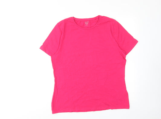Marks and Spencer Womens Pink Cotton Basic T-Shirt Size 16 Crew Neck