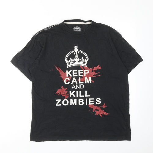 Obscene Clothing Mens Black Cotton T-Shirt Size M Round Neck - Keep calm and kill zombies