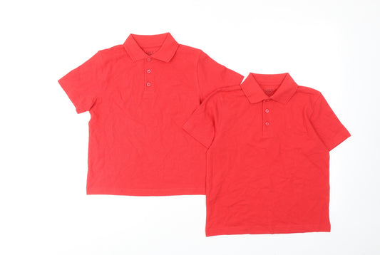 Marks and Spencer Boys Red Cotton Basic Polo Size 5-6 Years Collared Button - Polo Set of Two