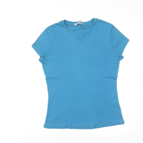 Marks and Spencer Womens Blue Cotton Basic T-Shirt Size 10 Crew Neck
