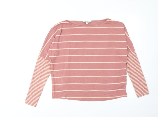 NEXT Womens Pink Striped Viscose Basic T-Shirt Size 12 Boat Neck