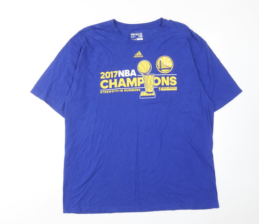 adidas Mens Blue Cotton T-Shirt Size 2XL Round Neck - NBA Champions