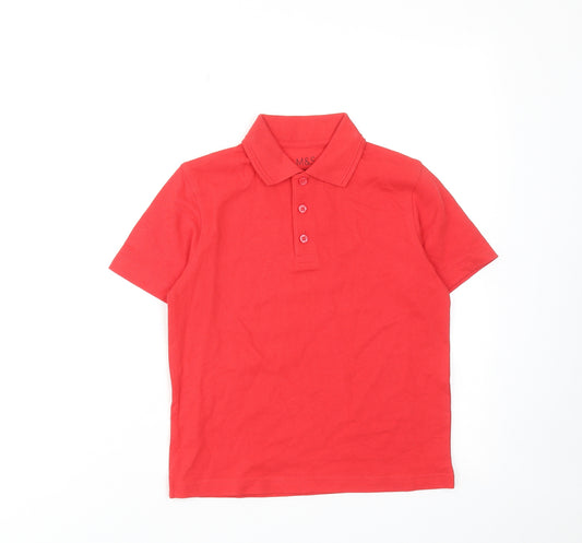 Marks and Spencer Boys Red Cotton Basic Polo Size 5-6 Years Collared Button