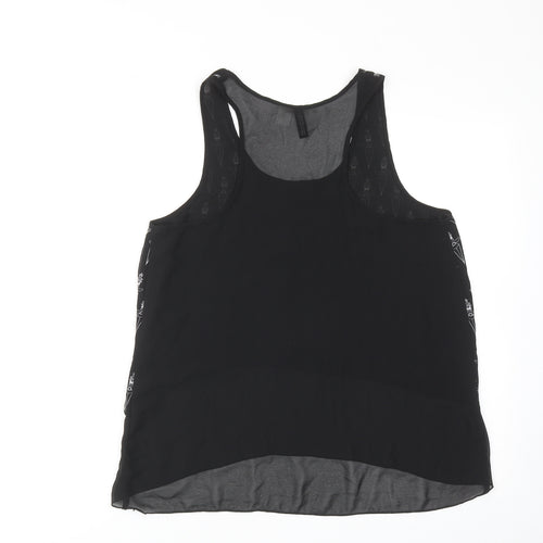 H&M Womens Black Geometric Polyester Basic Tank Size 12 Scoop Neck