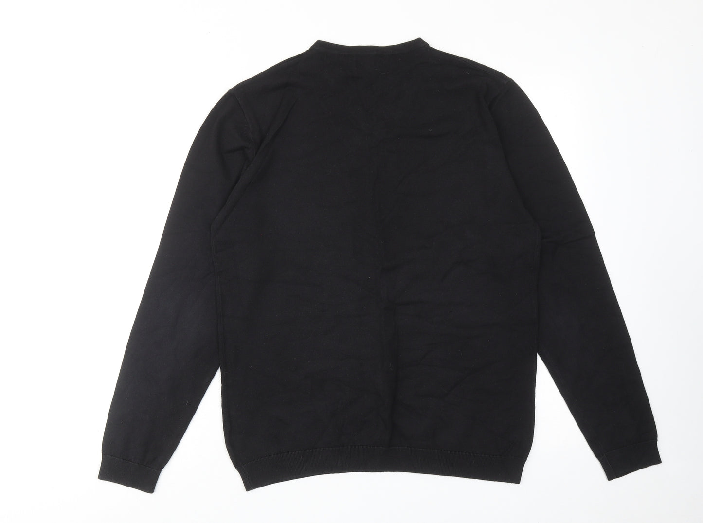 NEXT Mens Black V-Neck Cotton Pullover Jumper Size M Long Sleeve