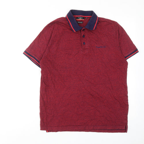 Pierre Cardin Mens Red Cotton Polo Size M Collared Button